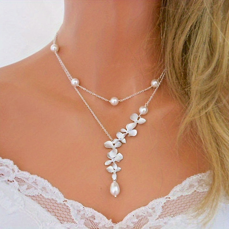 Dainty Necklace Double Layer Design White Flower Shape Match Daily Outfits Summer Vacation Decor For Female Party Accessories