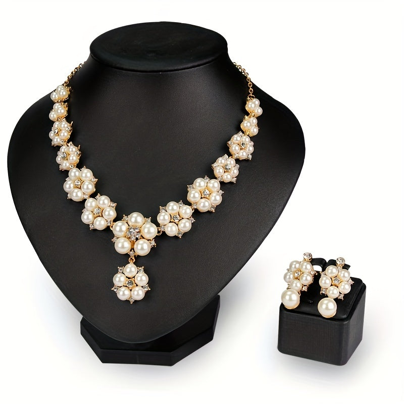 Elegant Baroque Faux Pearl Jewelry Set - 18K Gold Plated for Weddings and Banquets