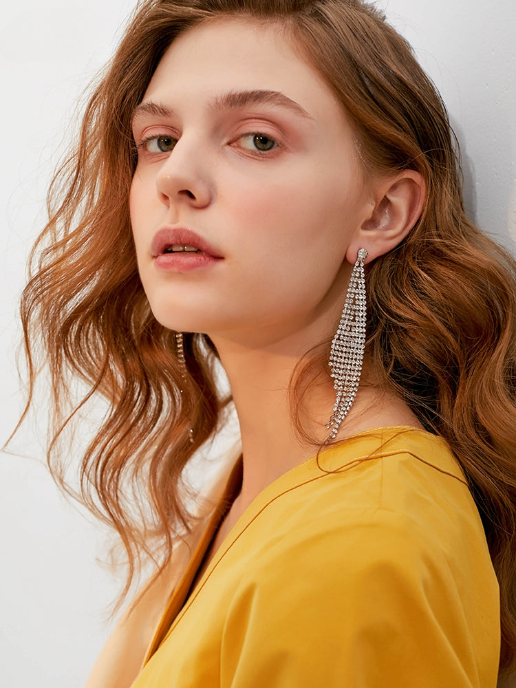 FN Artificial Rhinestone Tassel Long 925 Silver Needle Earrings LOJS109