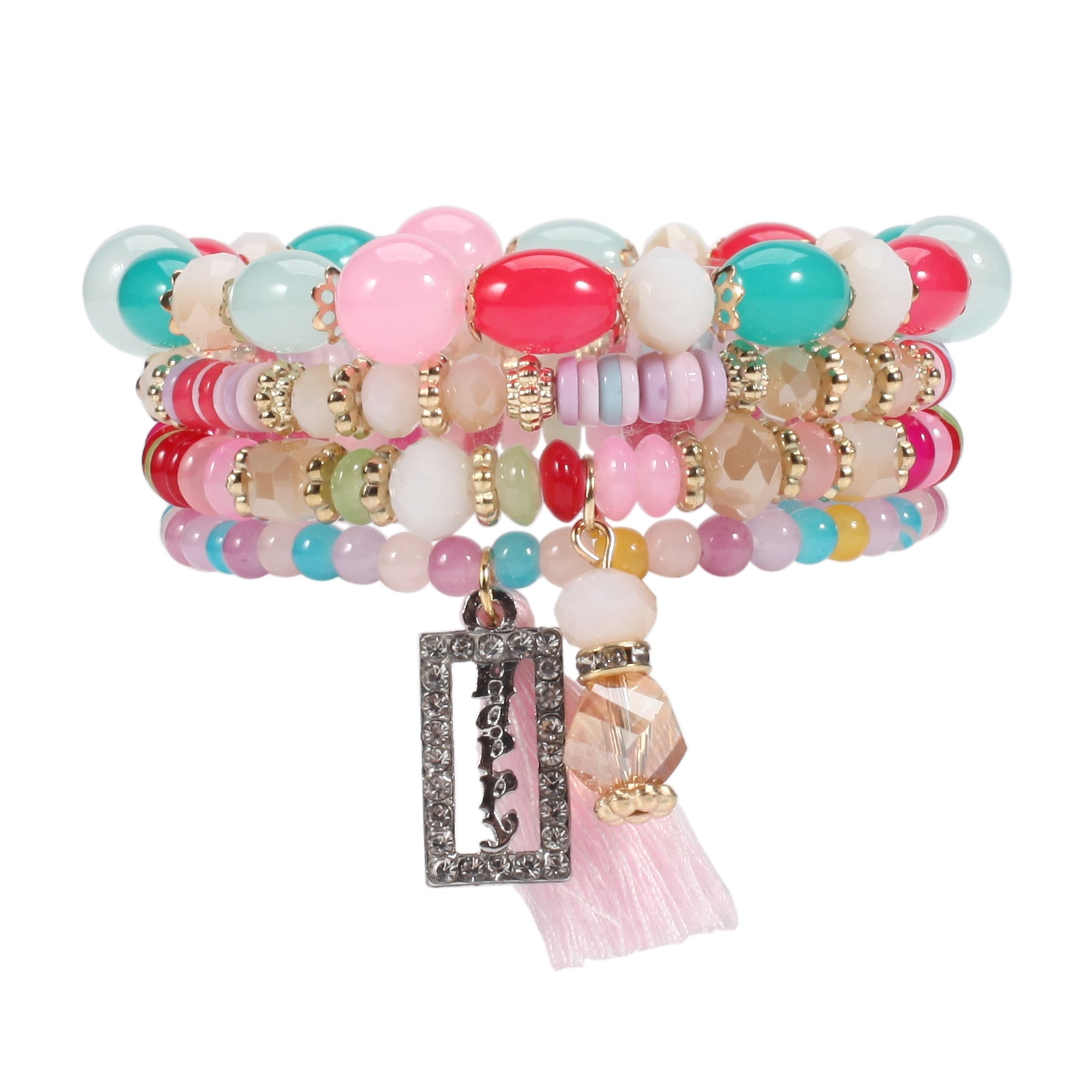 Complete Your Boho Look with this Small Tassel Pendant Beaded Bracelet Set