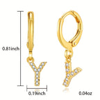 Luxury Elegant Letter A-Z Inlaid With Shiny Zircon Hoop Earrings Trendy Golden Color Daily Wear Accessories Copper 18K Gold Plated Jewelry