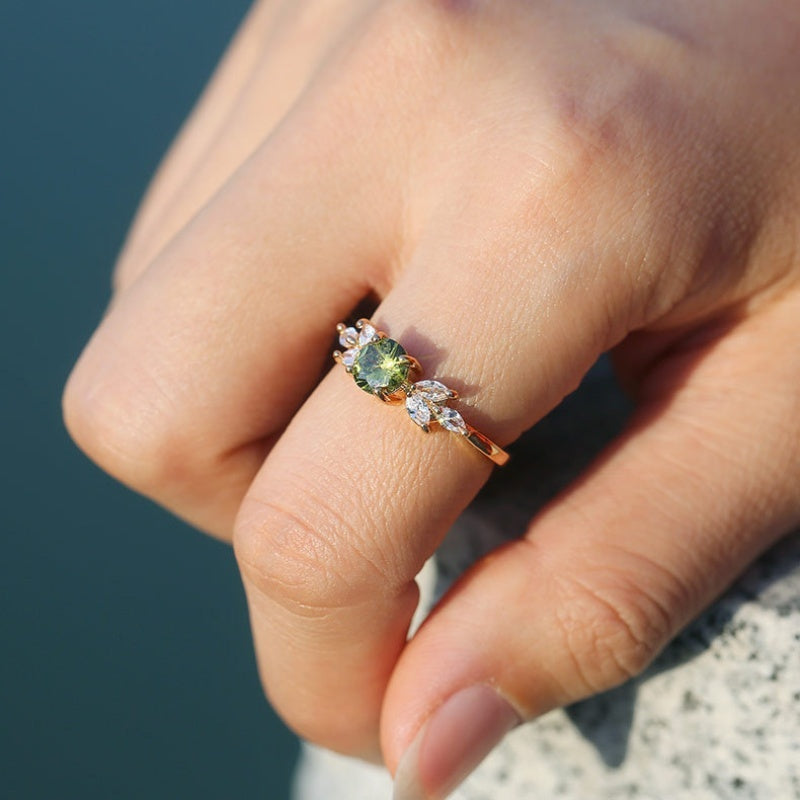 Add a Touch of Elegance to Your Look with Our Simple 18K Gold Plated Round Green Cubic Zirconia Stacking Ring - Perfect for Weddings and Everyday Wear!