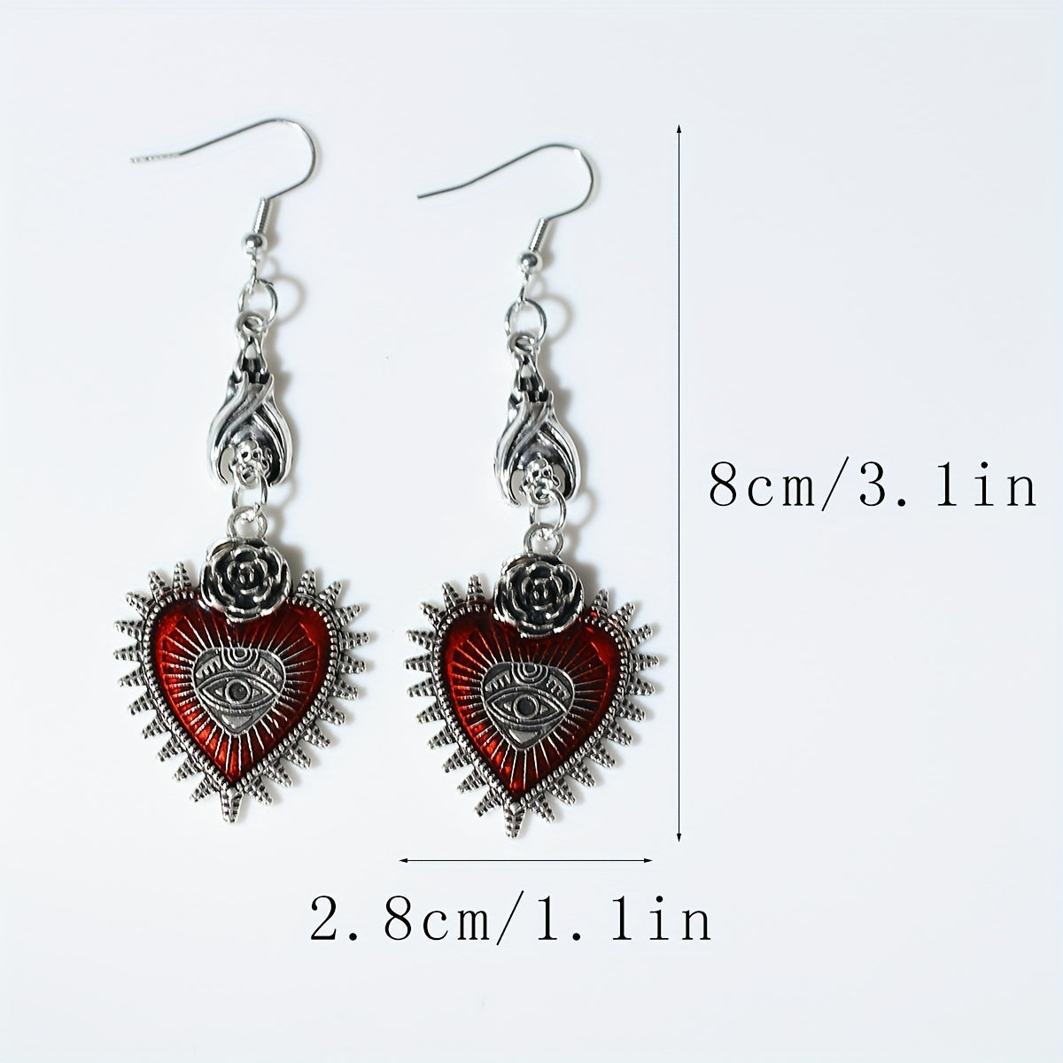 Gothic Heart Earrings: Add a Dark Touch to Your Look with an Evil Eye Pattern!