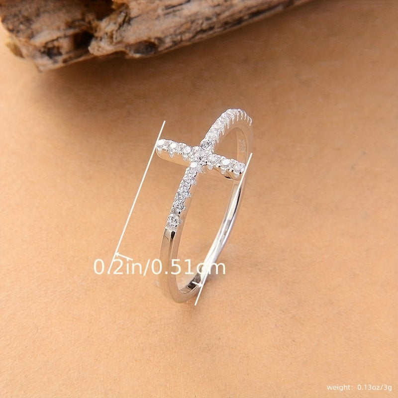 Sparkle with Love: Zircon Cross Ring for Engagement, Anniversary and Birthday Gifts for Girls and Women