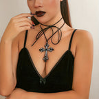 Gothic Halloween Exaggerated Large Cross Pendant Necklace, Party Holiday Neck Jewelry Gift For Girls