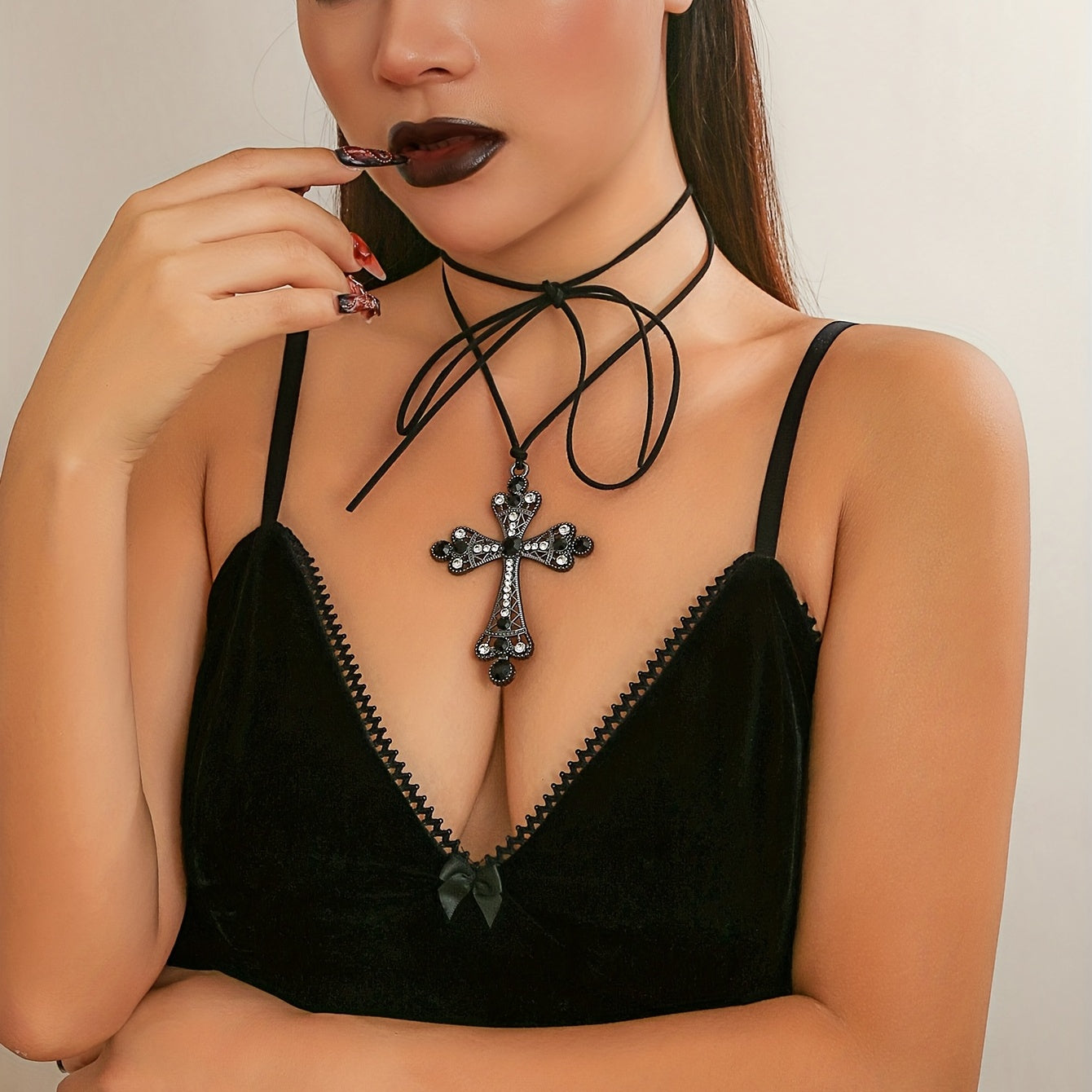 Gothic Halloween Exaggerated Large Cross Pendant Necklace, Party Holiday Neck Jewelry Gift For Girls