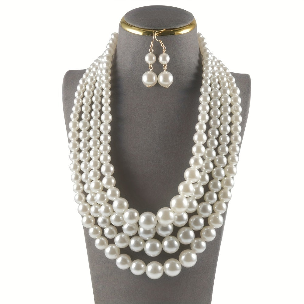 Elegant Baroque Style Pearl Necklace and Earrings Set - Perfect for Parties and Special Occasions