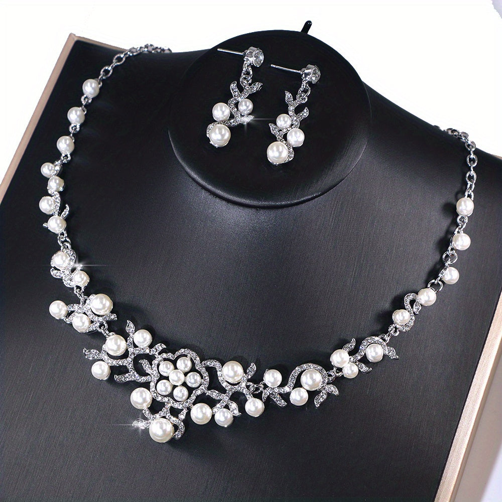 3pcs Earrings Plus Necklace Luxury Jewelry Set Inlaid Rhinestone And Milky Stone Dainty Evening Party Decor Chrismas Gift For Her