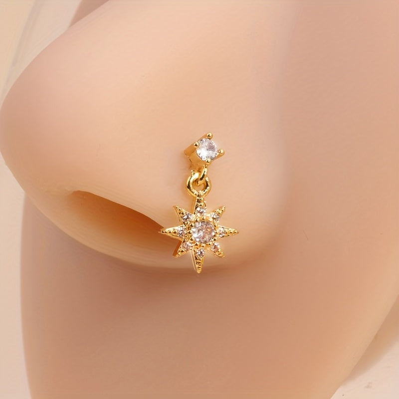 1pc Shiny Mini Star Shape Pendant Nose Nail Inlaid White Zircon L-Shaped Ear Cartilage Piercing Body Jewelry Nose Ring