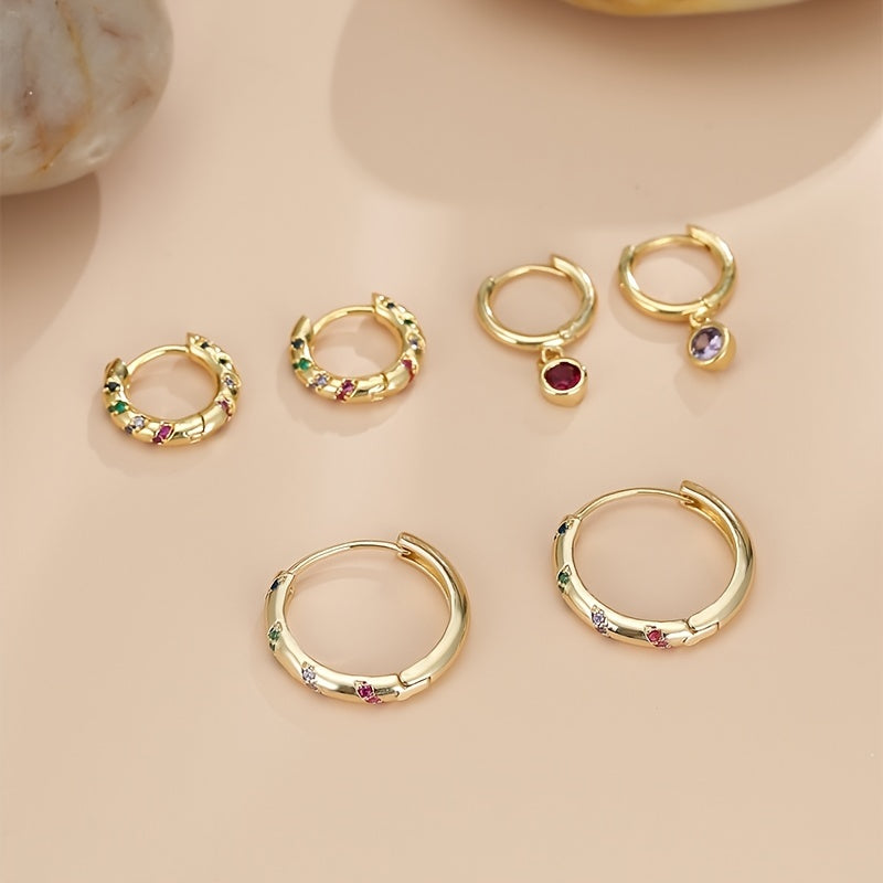 Three Pairs Of Cubic Zirconia Earrings, Tiny Cartilage Earrings, Pierced Party Favors