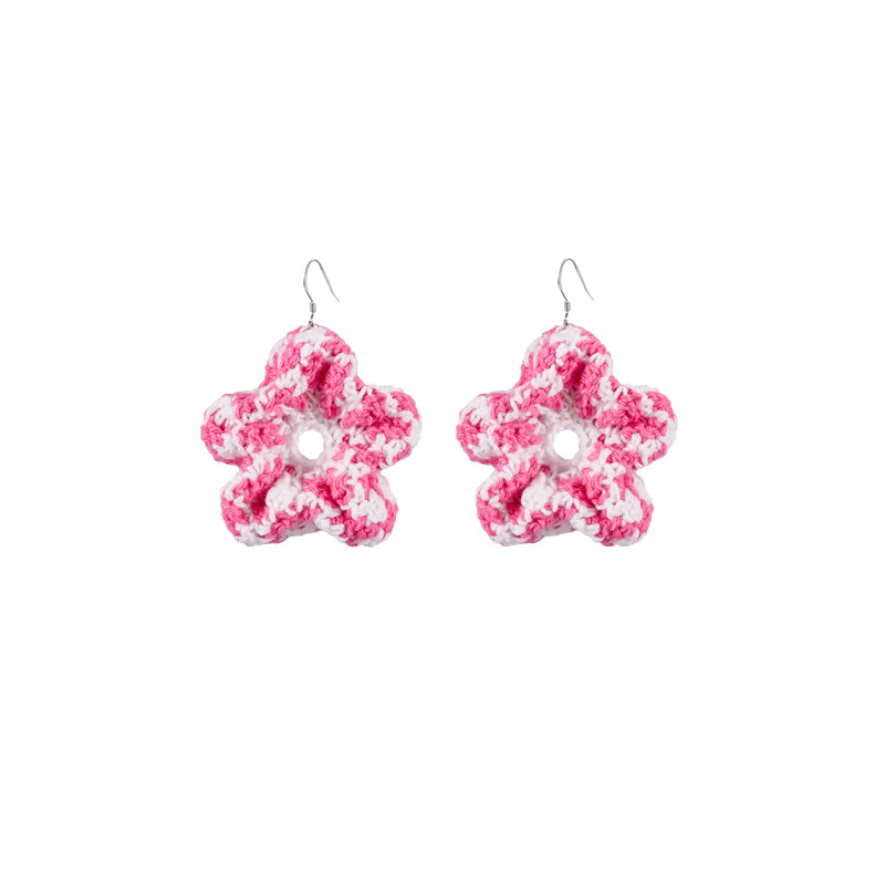 LB Hand Crochet Sweet "Bubble Flower" Earrings Beach Ear Clip LOJL96
