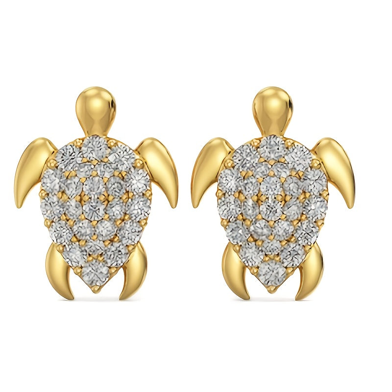 Gorgeous Sea Turtle Earrings - White Crystal Studs with Vintage Gold Plating - Perfect for Weddings or Everyday Wear!