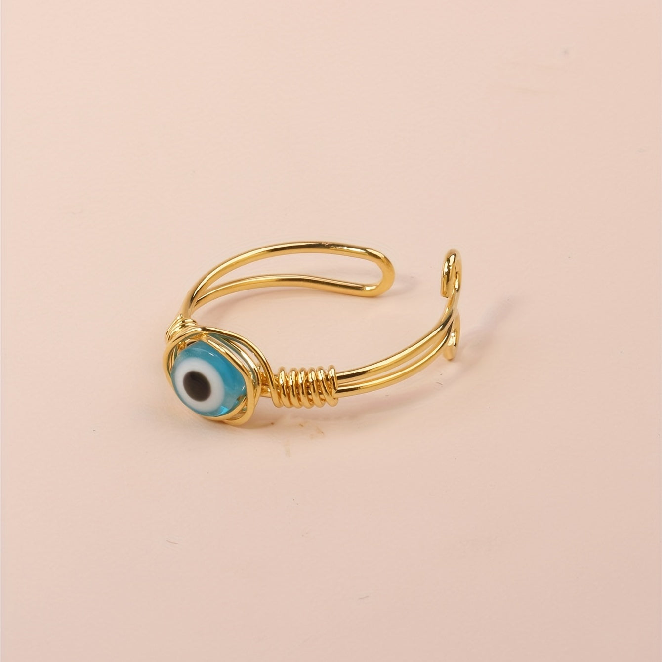 1Pc Evil Eye Ring Wire Wrapped Glass Bead Ring For Female Protection Lucky Jewelry Girlfriend Birthday Gift