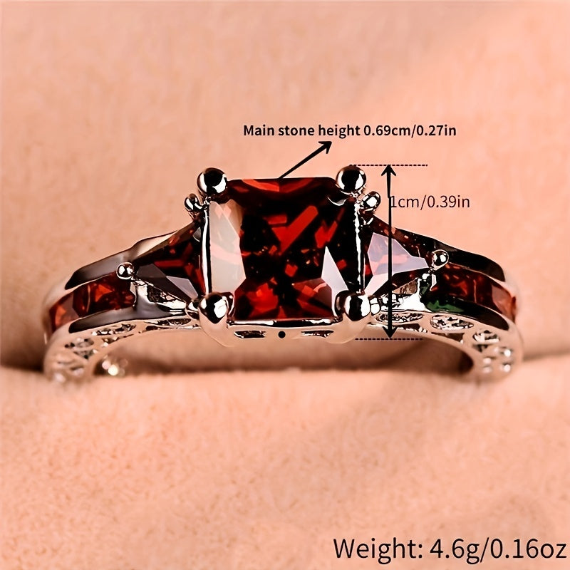 Make Your Engagement and Wedding More Elegant with 1pc Classic Fashion Men's Black Zircon Engagement Ring and Gorgeous Bridal Princess Square Cut Red Garnet Wedding Band. Perfect Party Jewelry Gift for Women in Sizes 5-11.