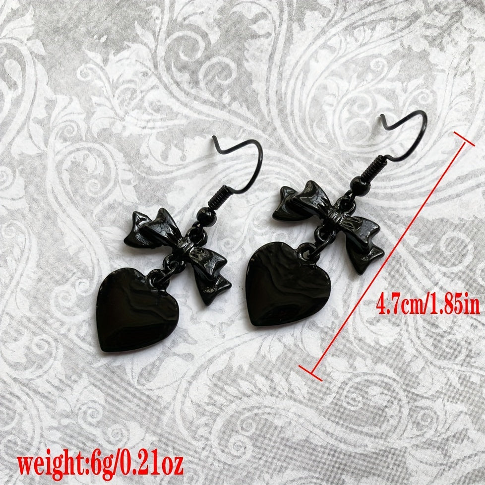 Gorgeous Heart-Shaped Black Dangle Earrings - Perfect Goth-Style Gift for Women & Girls!