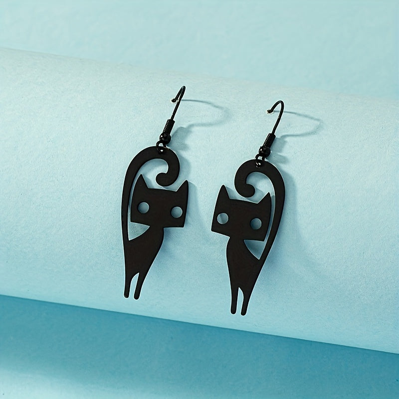 Punk-Style Cat Earrings: Fun and Funky Black Kitten Dangle Earrings for Women and Girls