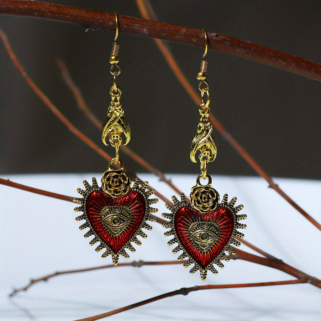 Gothic Heart Earrings: Add a Dark Touch to Your Look with an Evil Eye Pattern!