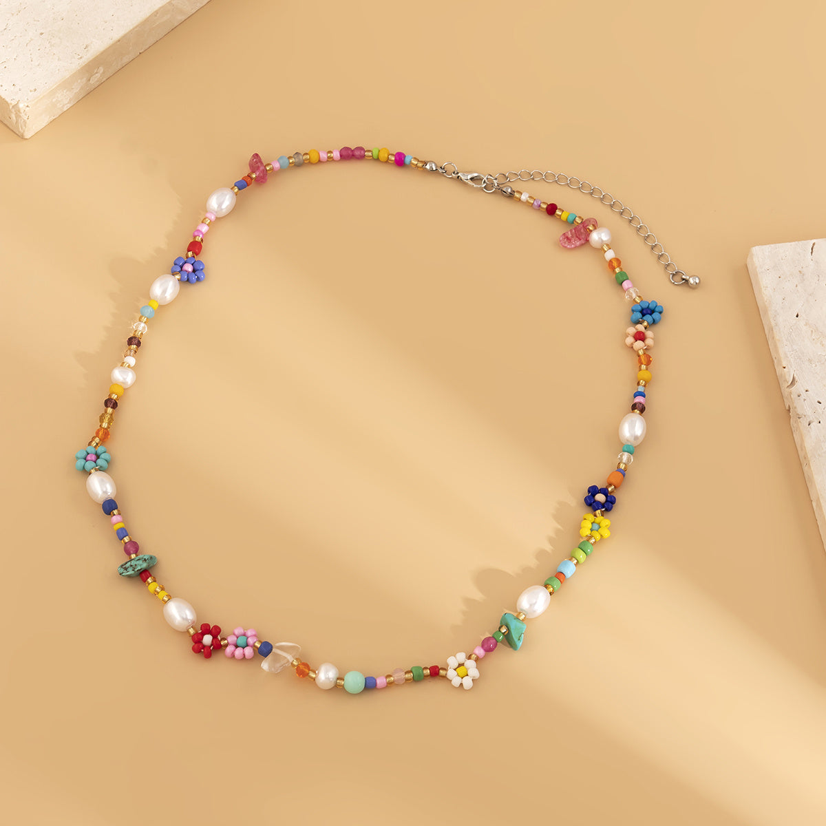 Gorgeous Floral Flower Choker Necklace - Colorful Rice Beads Holiday Jewelry for Women & Girls