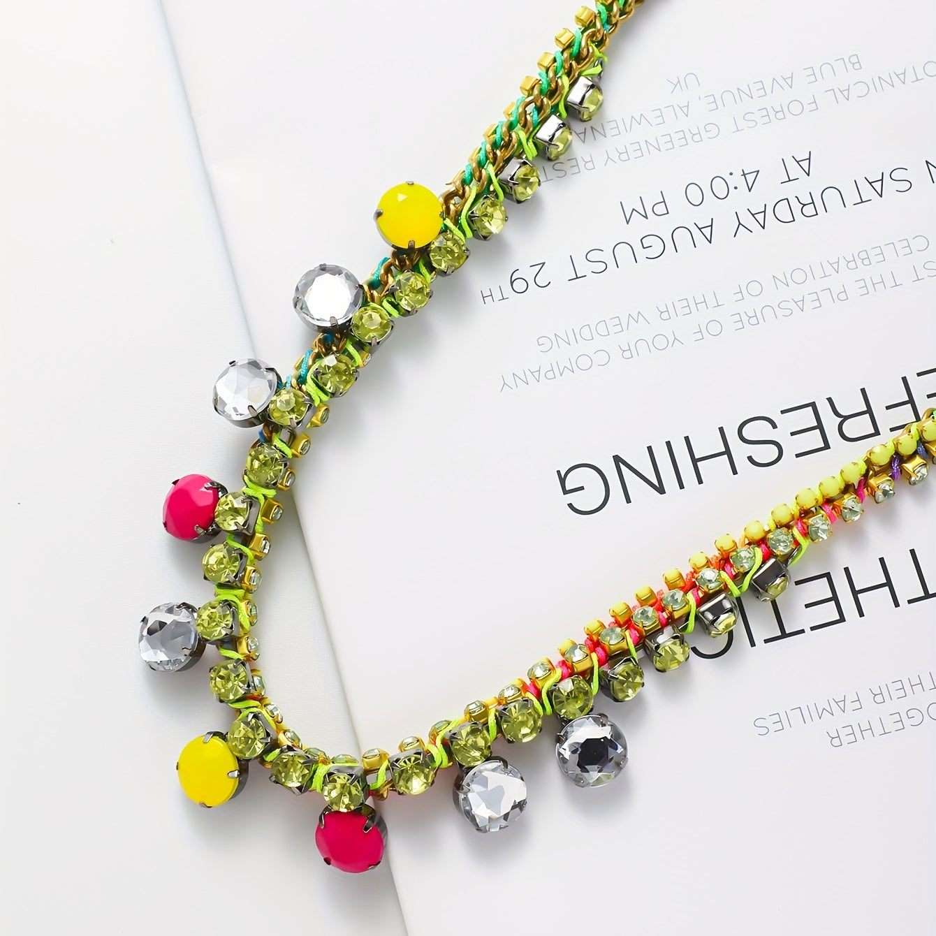Female Exaggerated Multicolor Rhinestone Accessories Collarbone Chain Acrylic Necklace Jewelry Gift