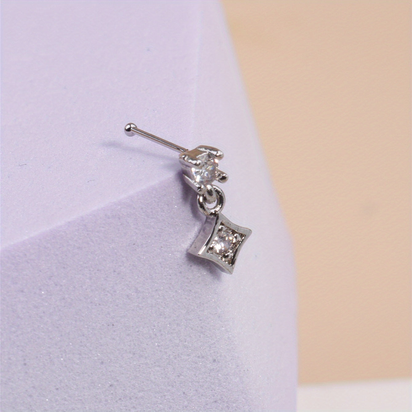 Inlaid Square Shape Zircon Pendant Nose Stud Ring For Women Body Piercing Jewelry