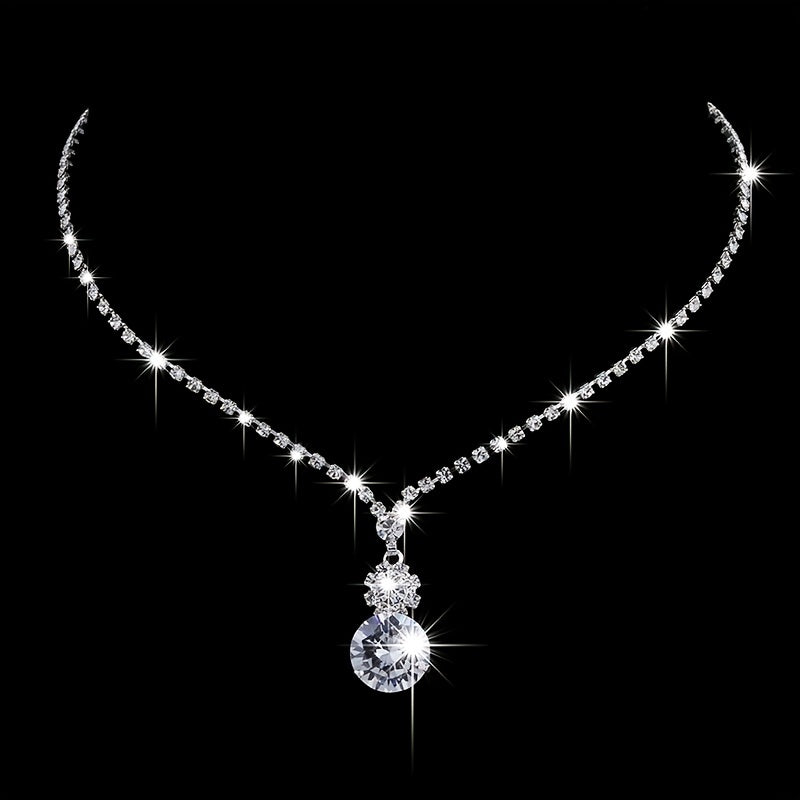 Elegant Flower-Shaped Rhinestone Jewelry Set with Shiny Round-Cut Zircon Pendant Necklace and Dangle Earrings - Perfect for Weddings, Proms, and Special Occasions