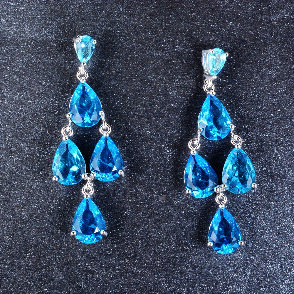 Pink / Black / Olive / Light Blue / Dark Blue Drop Pendant Dangle Earrings Minimalist Zircon 18K Gold Plated Jewelry Female Trendy Gift