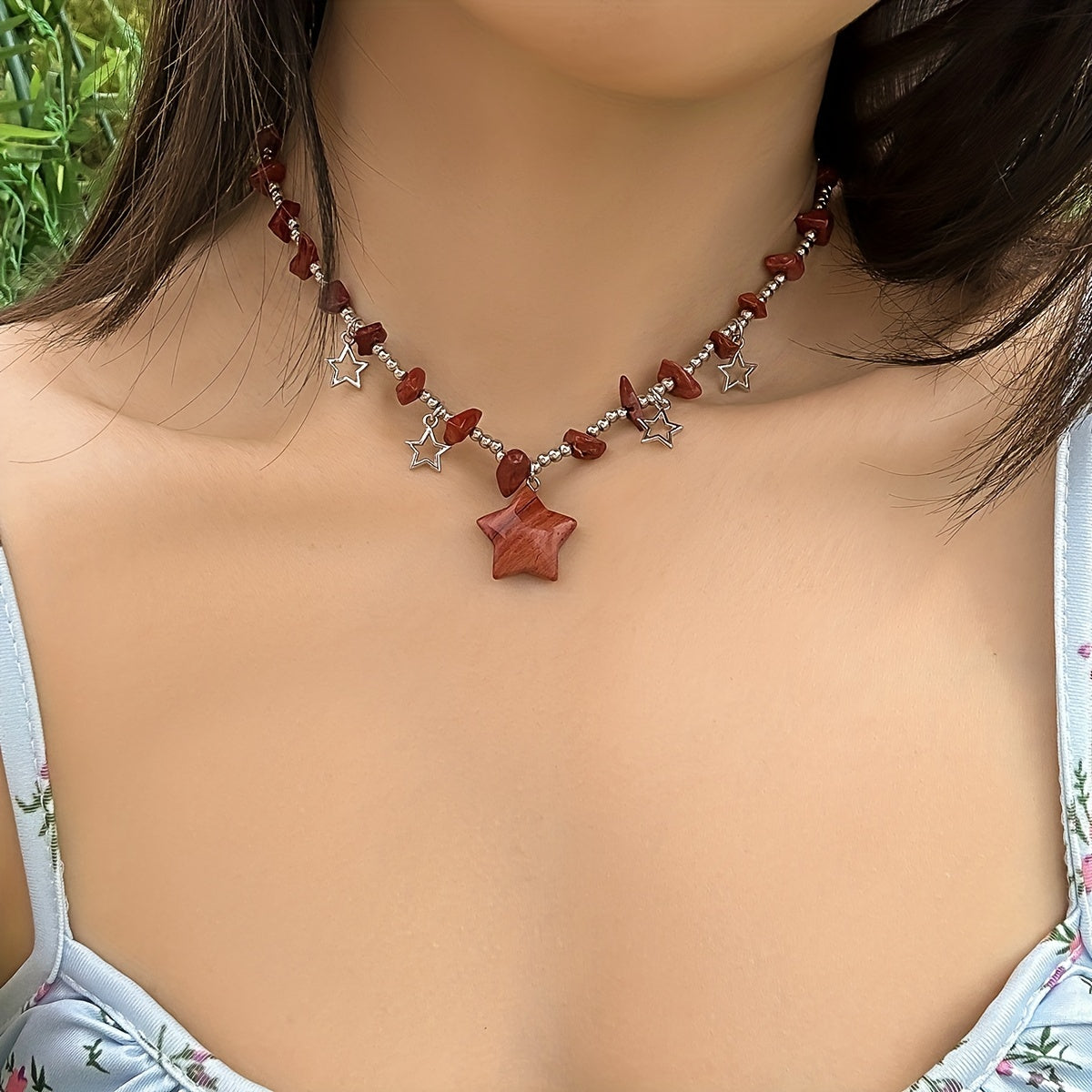 Colorful Irregular Stone Vintage Turquoise Beads Star Pendant Clavicle Necklace For Girls Gift