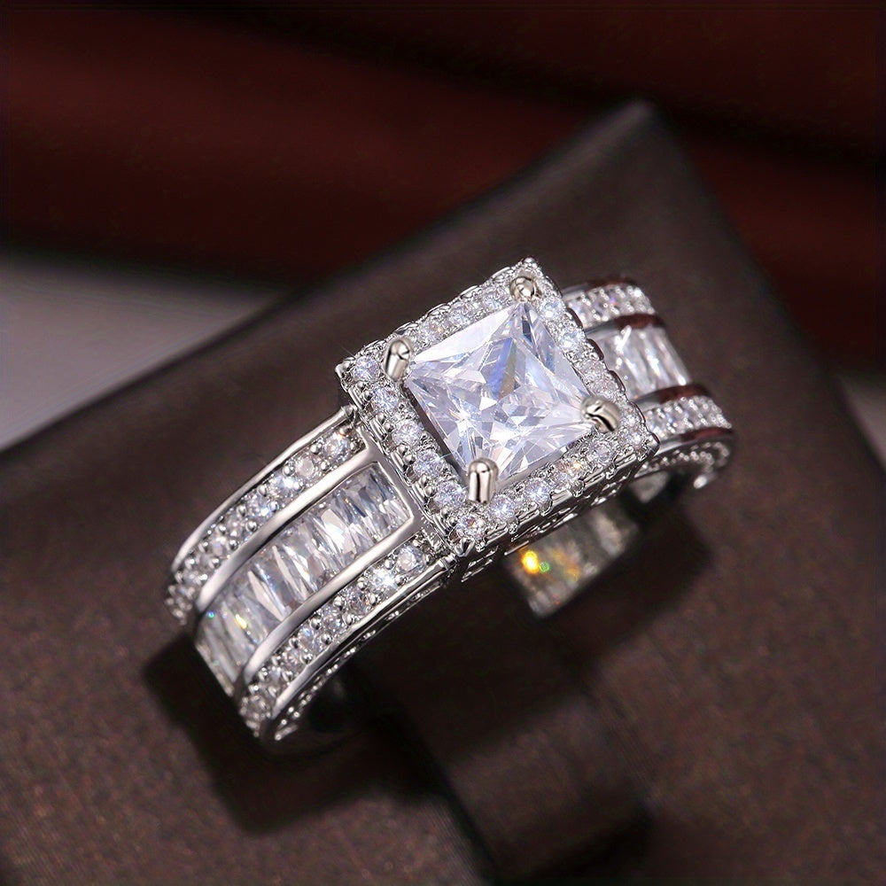 Sparkling Square Cut Zircon Halo Ring - Perfect for Weddings, Engagements, Promises and Valentine's Day for Women & Girls