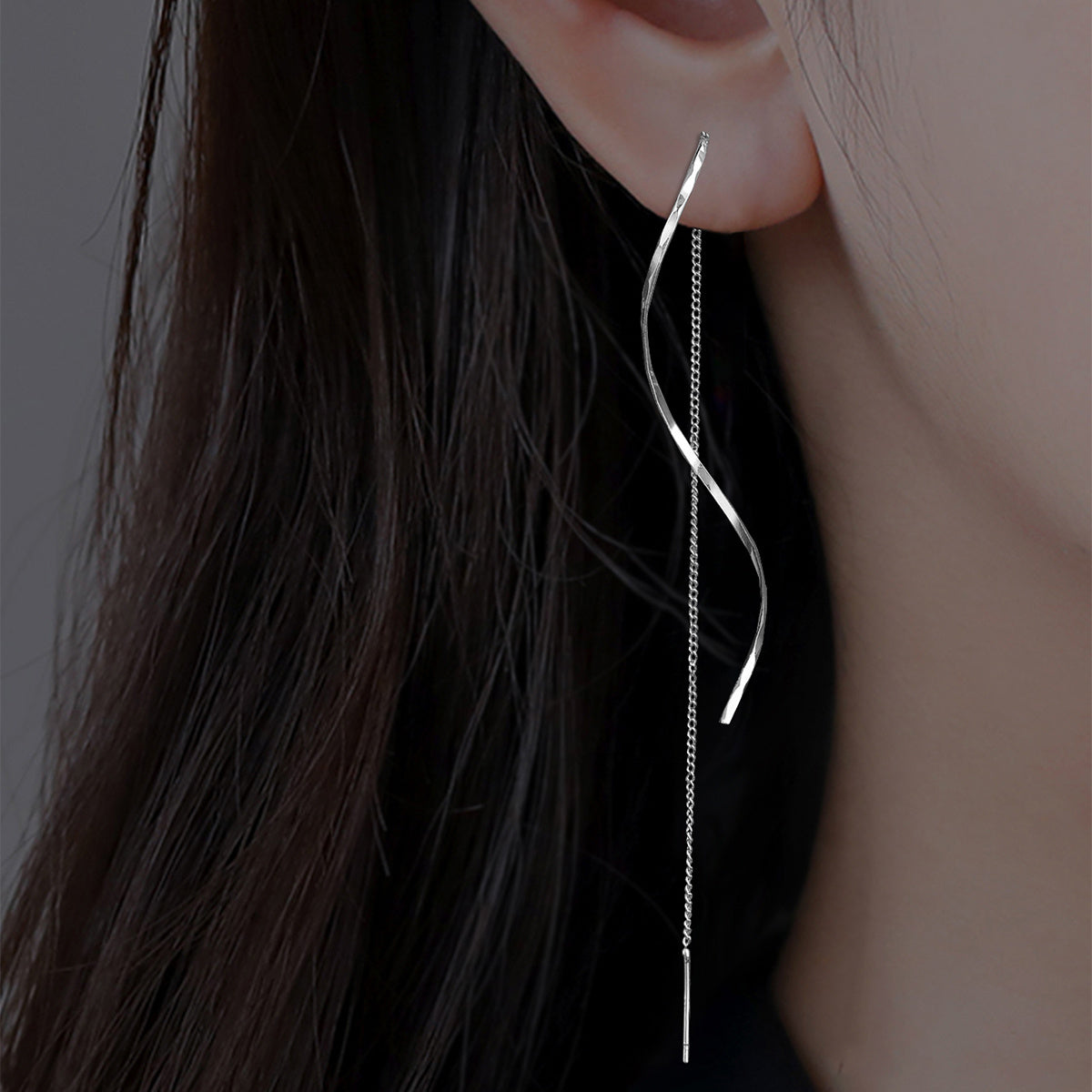 Elevate Your Style with our Elegant Long Tassel Threader Earrings - Wave Shaped Design