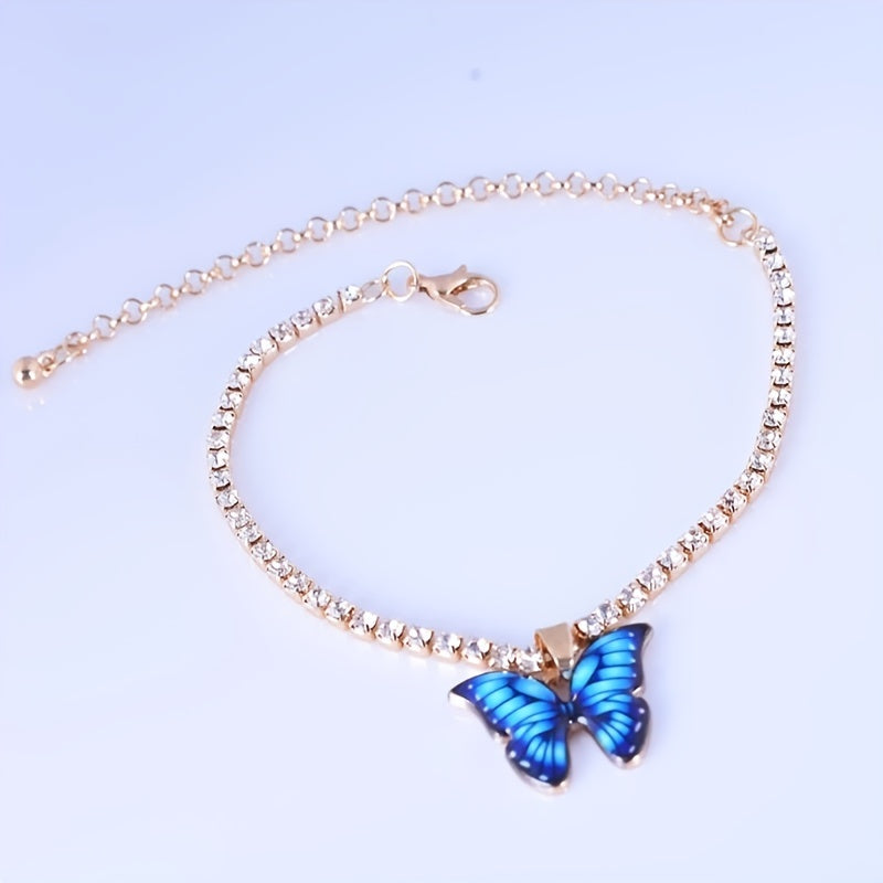 Butterfly Charms Crystal Anklet Women Rhinestone Foot Chain Summer Beach Jewelry Accessories