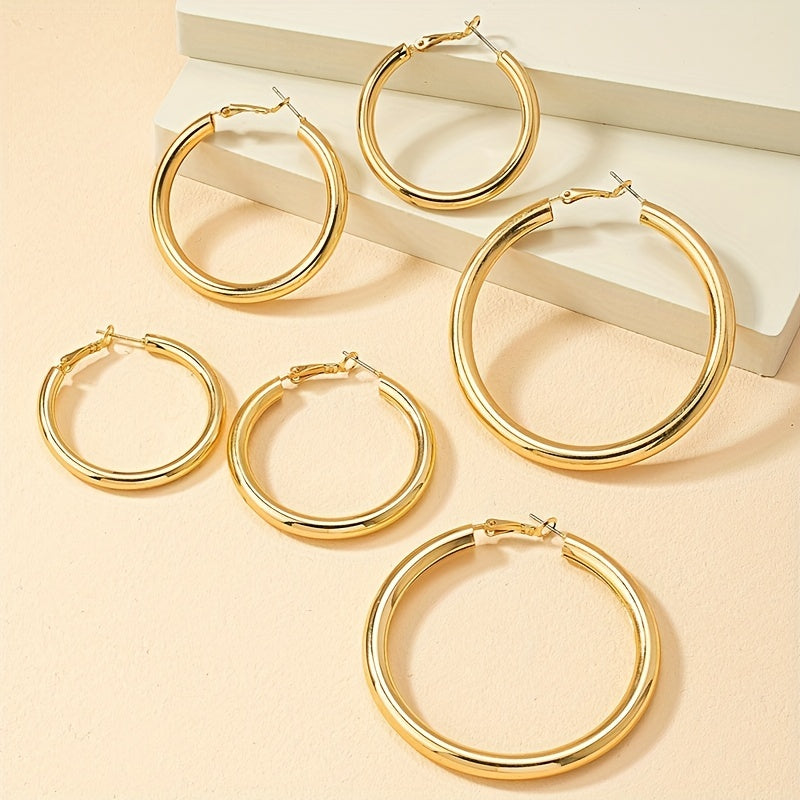 6 Pieces Golden Hoop Earrings Elegant Hip Hop Style Alloy Jewelry Exquisite Female Gift Daily Casual