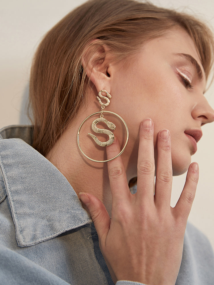FN 925 Silver Needle Snake Ring Earrings LOJS119