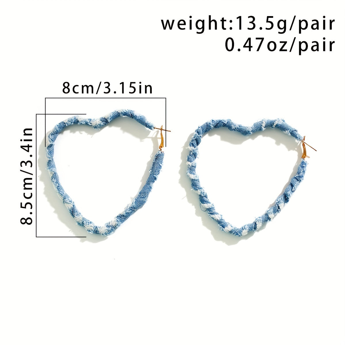 Heart Shape Denim Earrings Vocation Western Style Zinc Alloy Jewelry Creative Gift For Women Girls Daily Casual