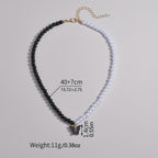 Simple Stitching Black & White Faux Pearl Acrylic Butterfly Pendant Necklace For Women