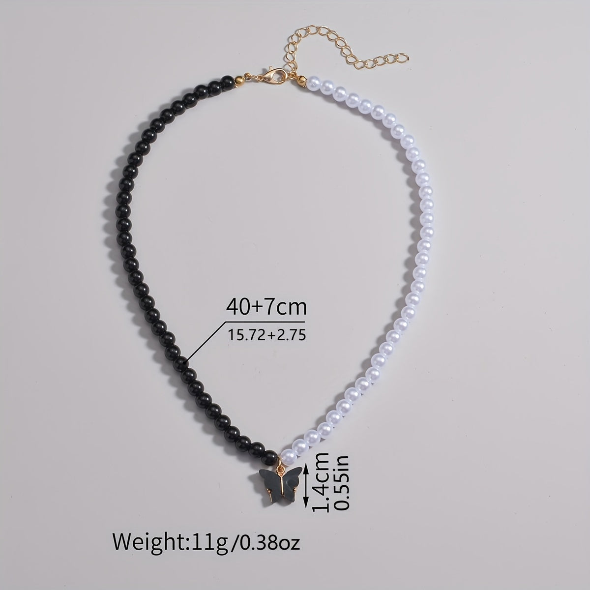 Simple Stitching Black & White Faux Pearl Acrylic Butterfly Pendant Necklace For Women