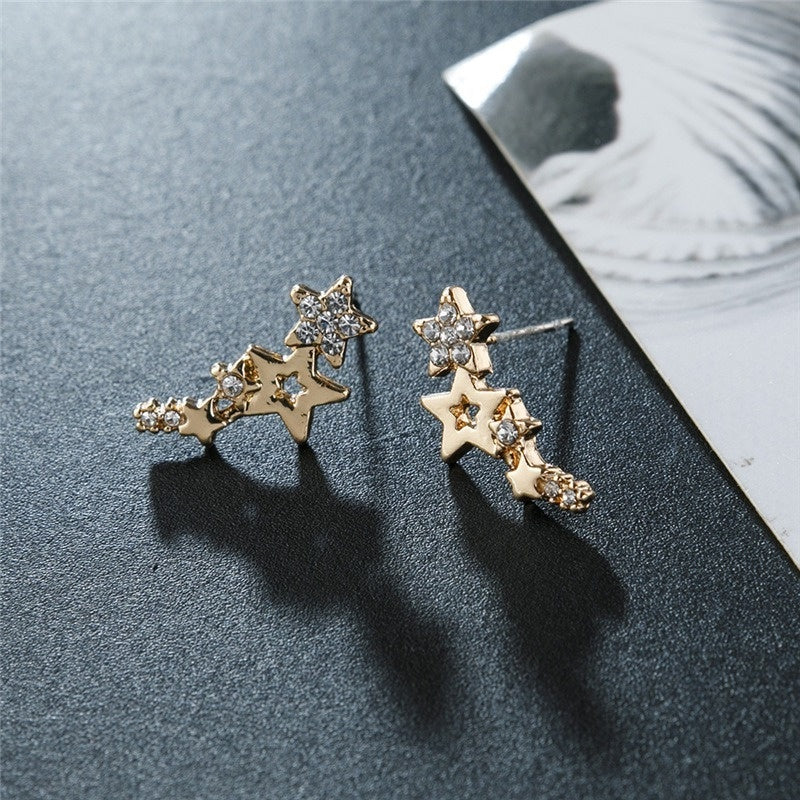 Star Shape Stud Earrings Inlaid Shiny Rhinestones Elegant Ear Jewelry Decorations For Women & Girls
