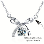 Stunning 0.5 Carat Round D Color VVS Moissanite Necklace - Elegant Bow Design - Silver 925 Plated - Perfect Pendant for Men - Sparkling Stone with Unmatched Brilliance
