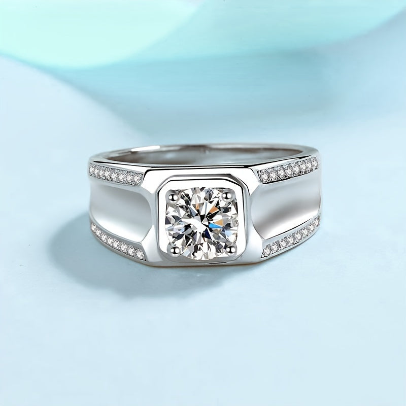 Dazzling 1 Carat Moissanite Men's Engagement Ring in 925 Sterling Silver - D Color, VVS Clarity