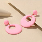 Hollow Circle Design Macaroon Color Dangle Earrings Cute Minimalist Style Acrylic Jewelry Delicate Female Gift