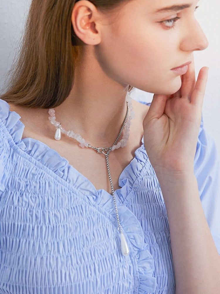 FN Asymmetric Pendant Chain Crystal Necklace LOJS84