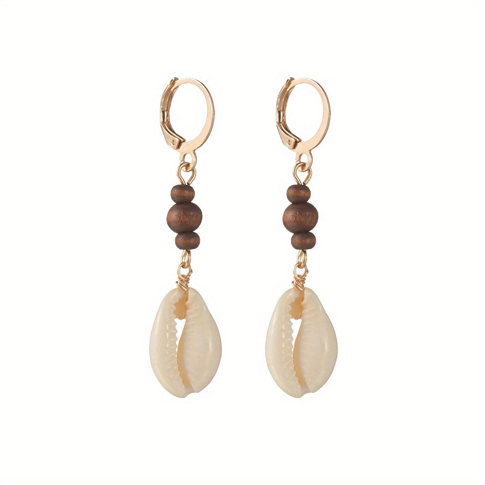 Add a touch of vintage elegance with our Seashell Dangle Wooden Bead Earrings for Women