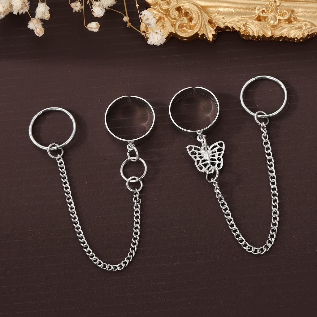Get ready to rock the Gothic look with our 2pcs Punk Vintage Butterfly Ring Chain Open Ring Set - perfect for women who love unique and edgy jewelry!