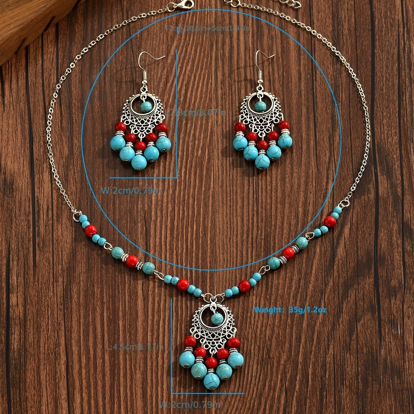 3pcs Earrings Plus Necklace Boho Style Jewelry Set Silver Plated Traditional Lantern Design Match Daily Outfits Perfect Decor For Summer Vacation