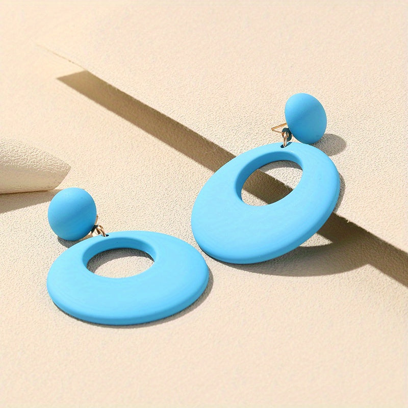 Hollow Circle Design Macaroon Color Dangle Earrings Cute Minimalist Style Acrylic Jewelry Delicate Female Gift