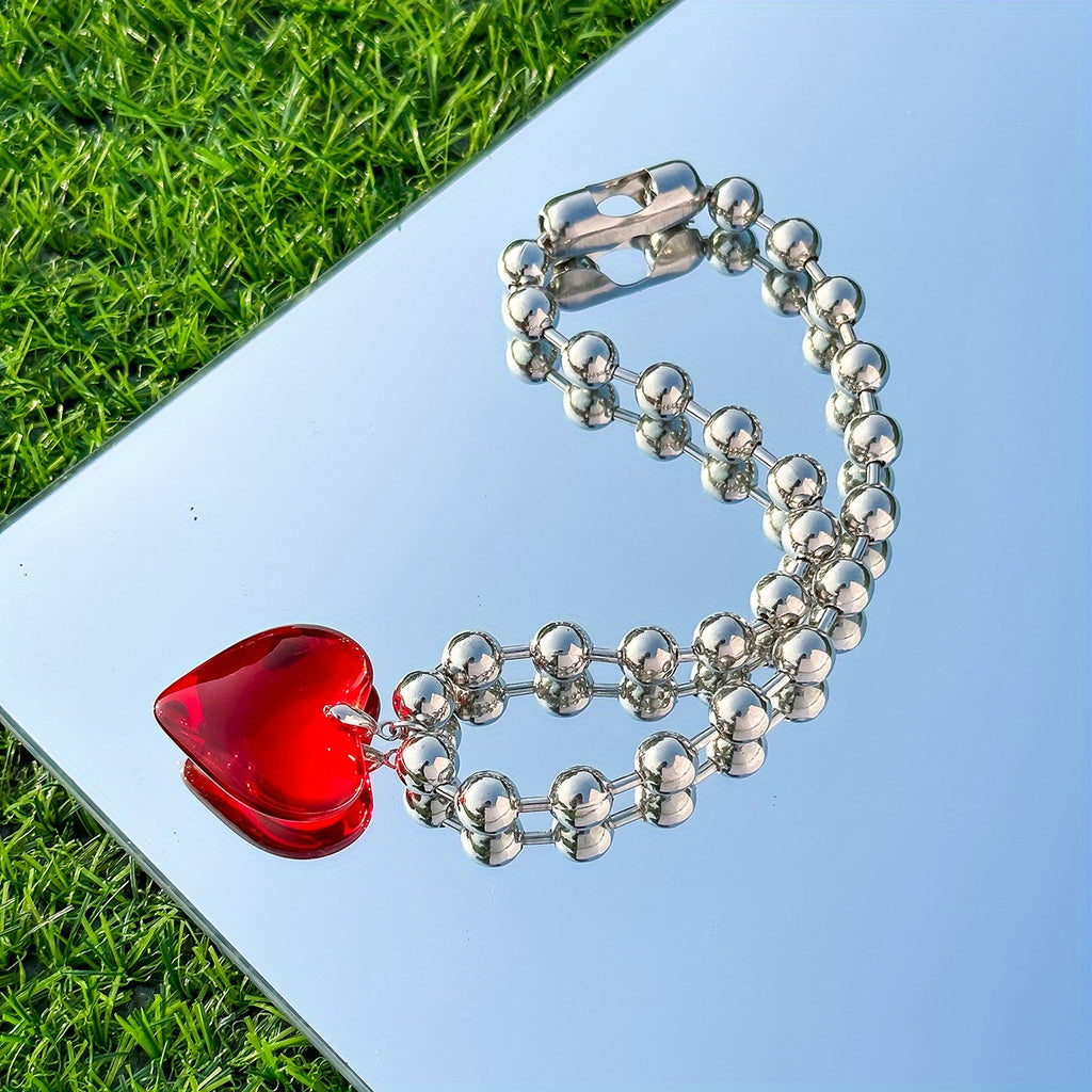 Gorgeous Silvery Round Bead Chain Love Pendant Necklace - Perfect Gift for Women and Girls!