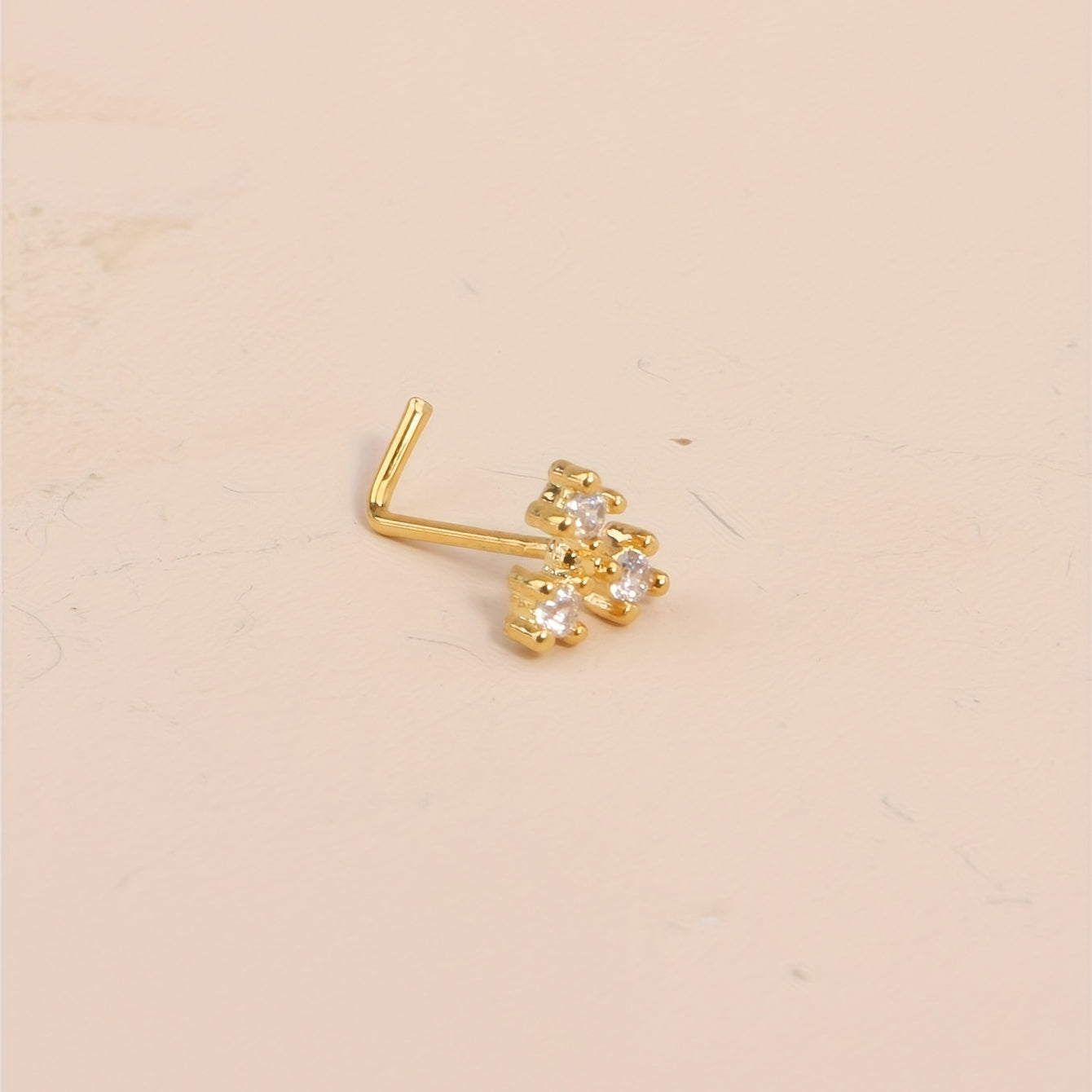L Shape Nose Ring Stud Inlaid Shiny Zircon Simple Minimalist Body Piercing Jewelry