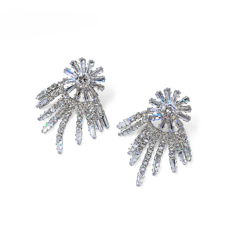 FN 925 Silver Needle Rhinestone Sparkling Earrings LOJS104