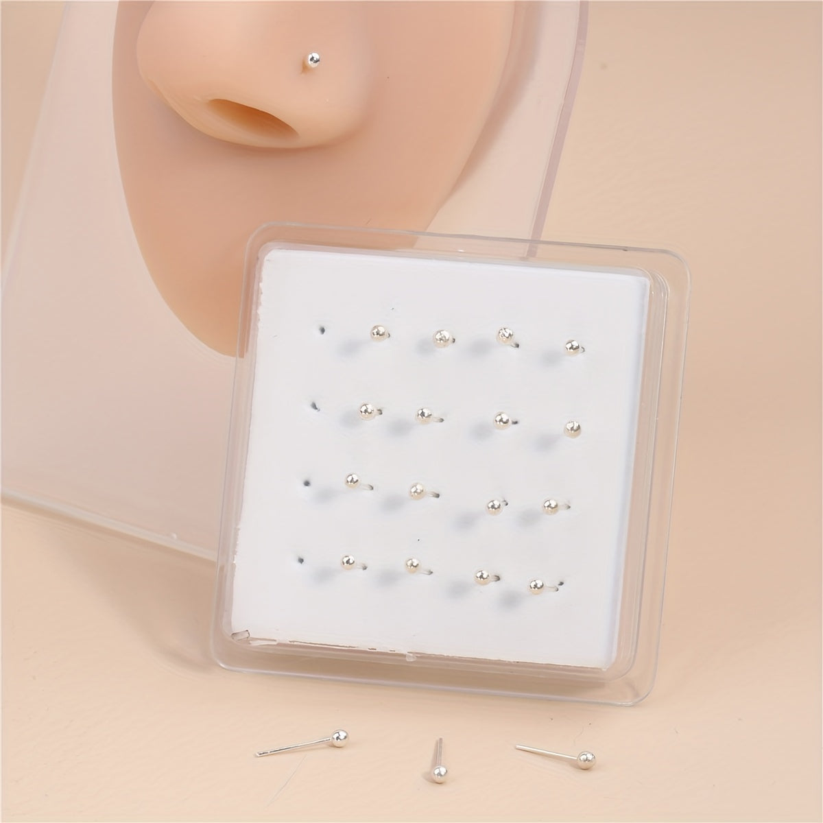 20pcs Simple Style Nose Nail Ring Ear Bone Nail Ring Straight Needle Body Piercing Jewelry