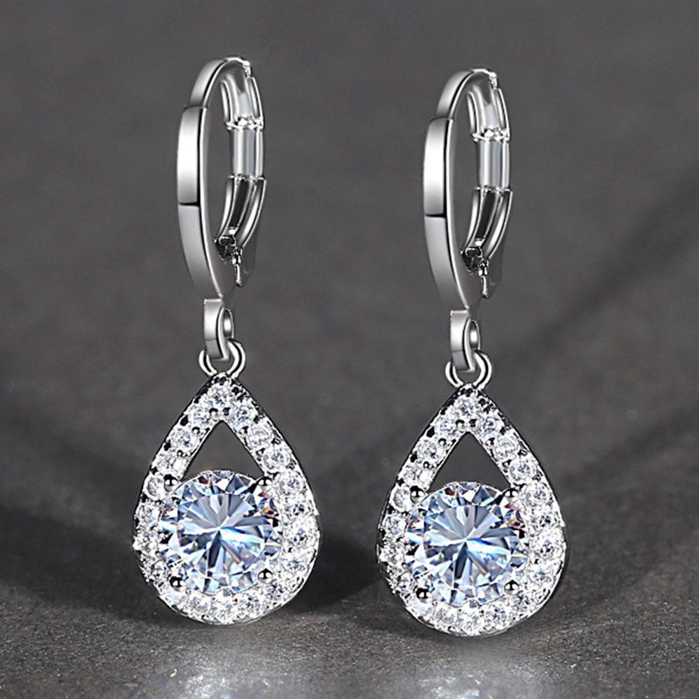 Elevate Your Bridal Look with Round White Sapphire Drop Earrings in White Gold