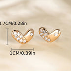 Heart Shape With Sparkling Zircon Decor Cute Stud Earrings Copper 18K Gold Plated Jewelry Exquisite Female Gift